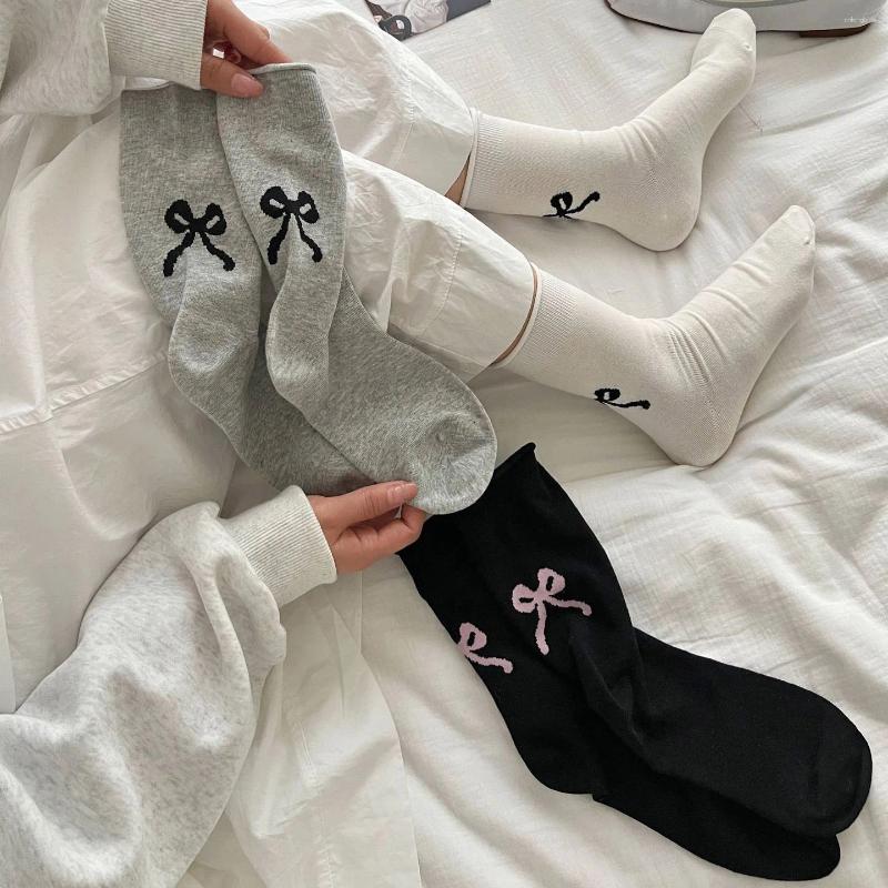 Women Socks Sweet Bow Female Japanese Solid Color Black And White Gray Gentle Girls Versatile Cute Ballet Tube