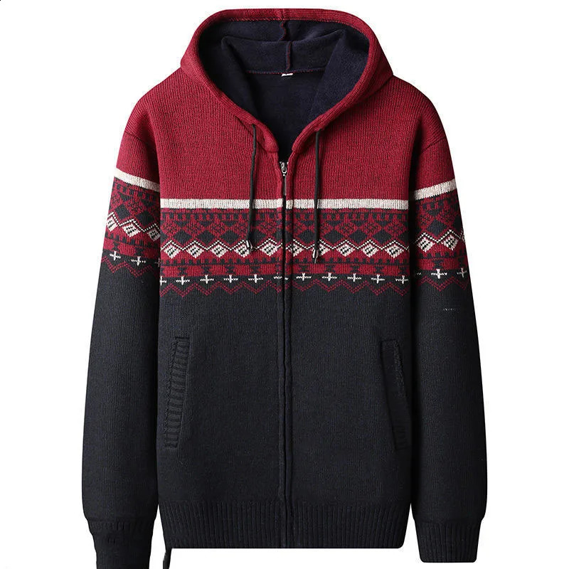 Autumn and Winter Plush Thickened Loose Warm Hooded Zipper Versatile Casual Dad Style Knitted Sweater Cardigan Jacket 240821