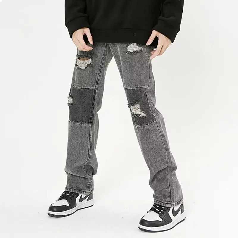 Trendy Loose-fit Straight-leg Mens Jeans Autumn Korean Style Casual Trousers Wide-leg Printing Pants For Stylish Men 240821