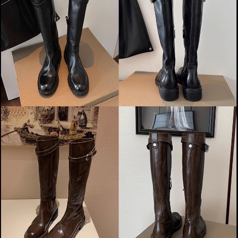 Ddmysports Grape Mom S Same Washed Horseskin Round Toe Thick Heel Raised Legs Straight And Long Leg Knight Boots For Women Autumn Winter OUTDOOR