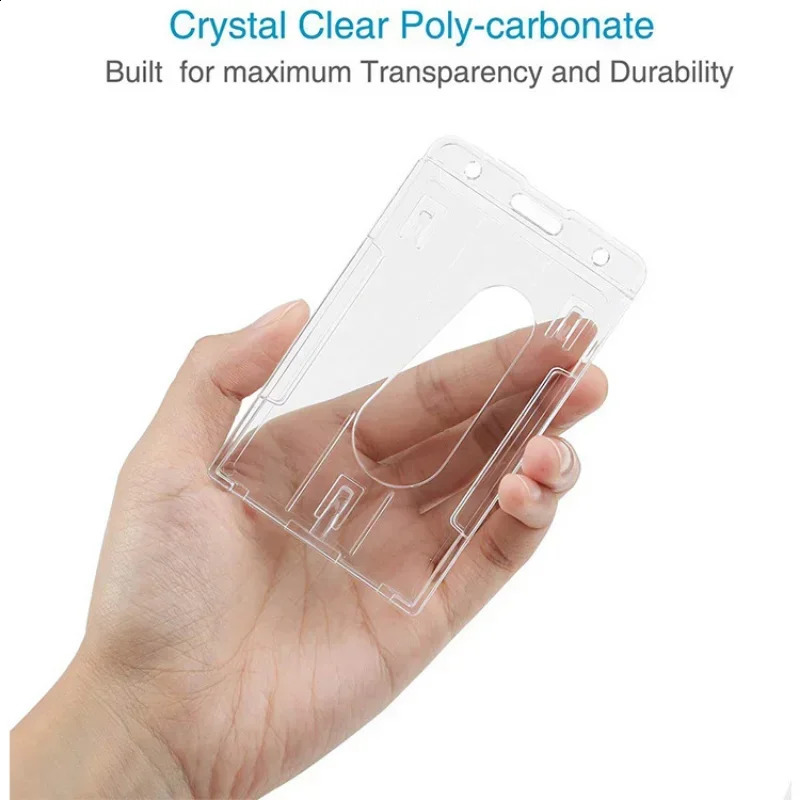 Transparent dual card slot ID tag badge holder with scroll 2card storage organization employee pass work shell sleeve w240820