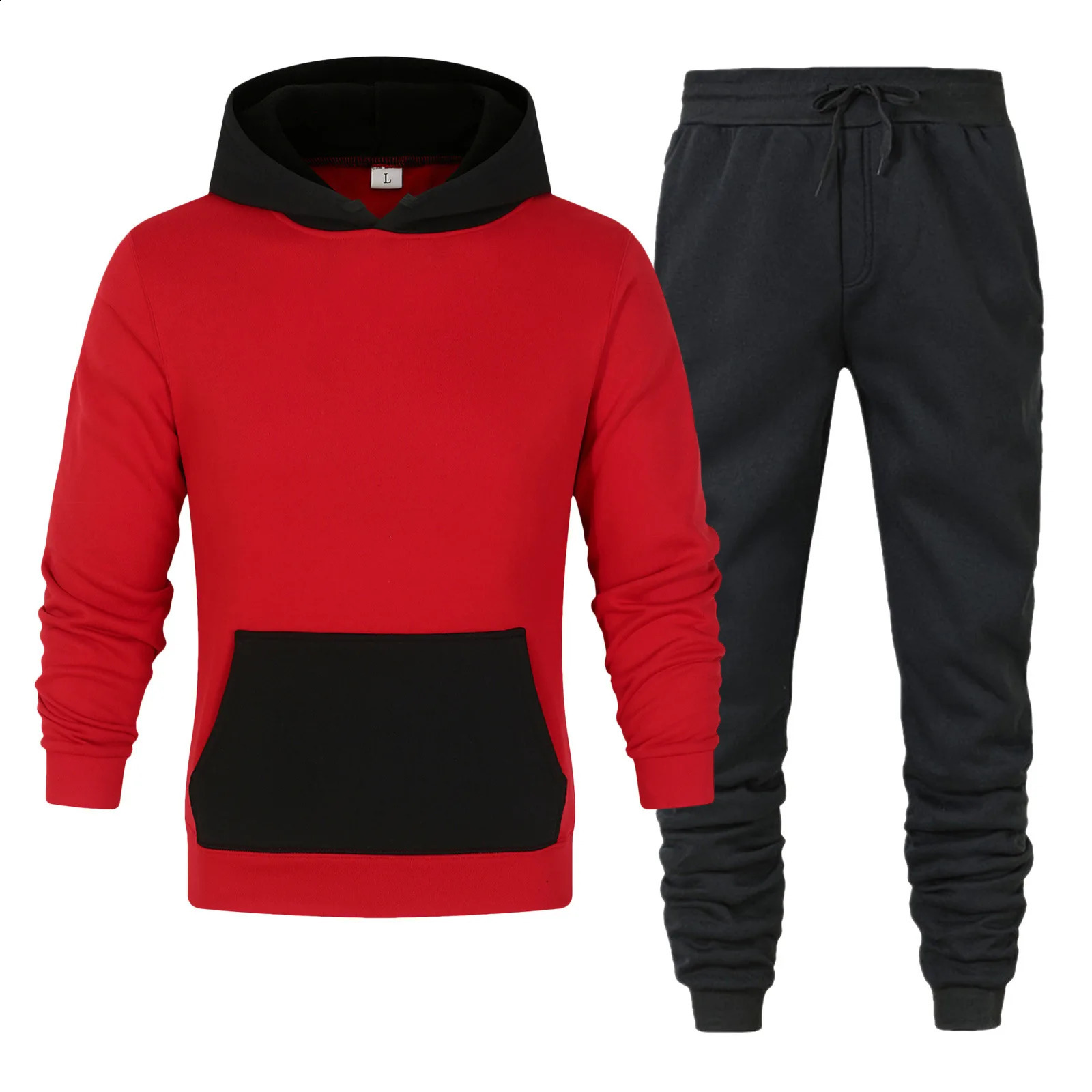 Color matching hoodie set autumn and winter fleece hoodie sweatpants sport suits Mens clothing 240821