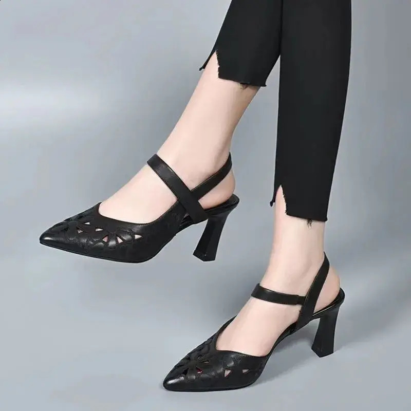 Ladies Shoes Pointed Toe Sandals for Women Block Heel Pumps Footwear Outdoor Red Heeled High Heels Summer 2024 Chunky Thick Sale 240819