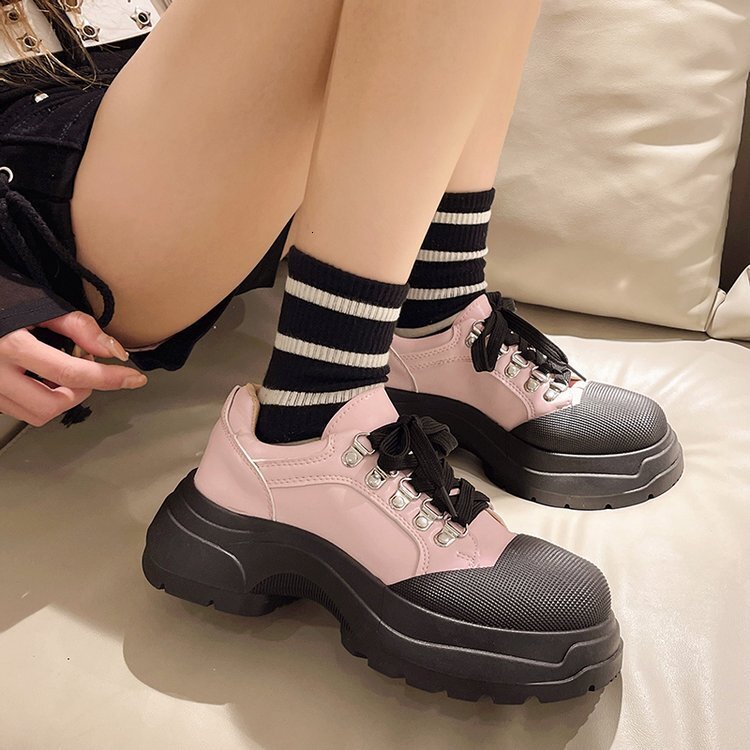 Ddmysports Casual Versatile British Style Thick Soled Small Leather For Women New Spring And Autumn Lace Coarse Custom Shoes OUTDOOR