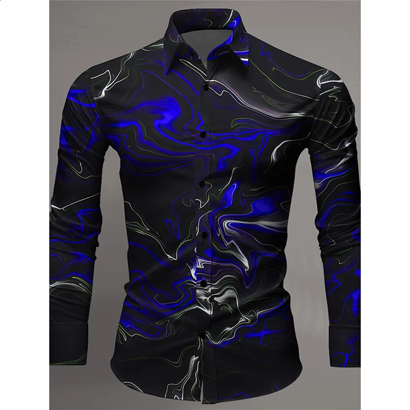 3D printing color gradient art abstract graphics mens casual shirt long sleeved plus size elastic fabric dress shirt 240821