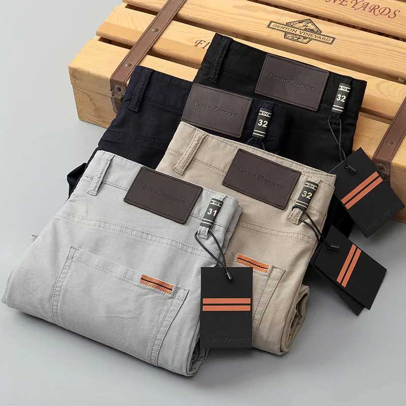 Cotton fabric mens straight black white blue casual pants mens work clothes mens formal business pantsW240725