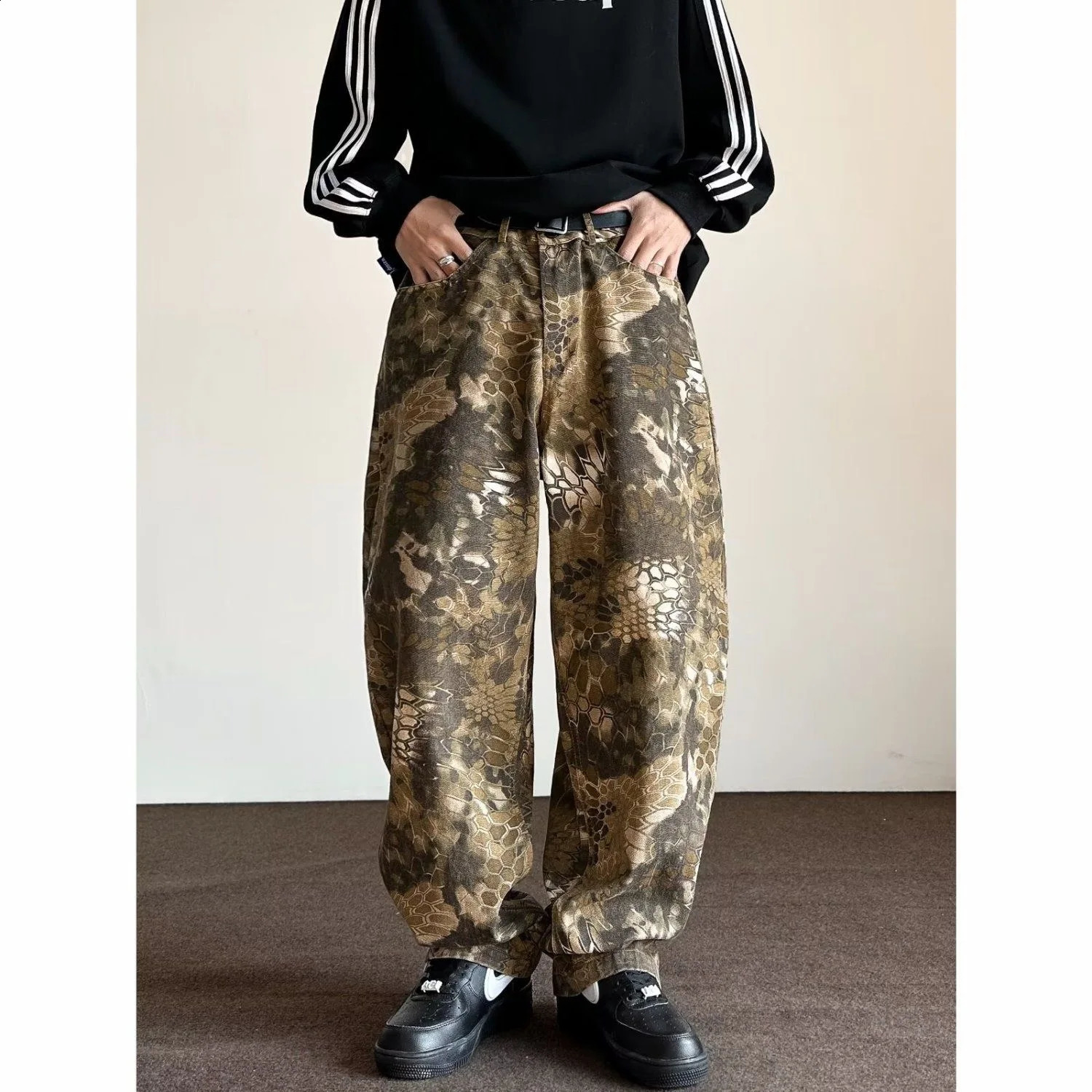 print Jeans Men Denim Pants Male Oversize Wide Leg Trousers Streetwear Hip Hop Vintage Clothes Loose Casua 240821