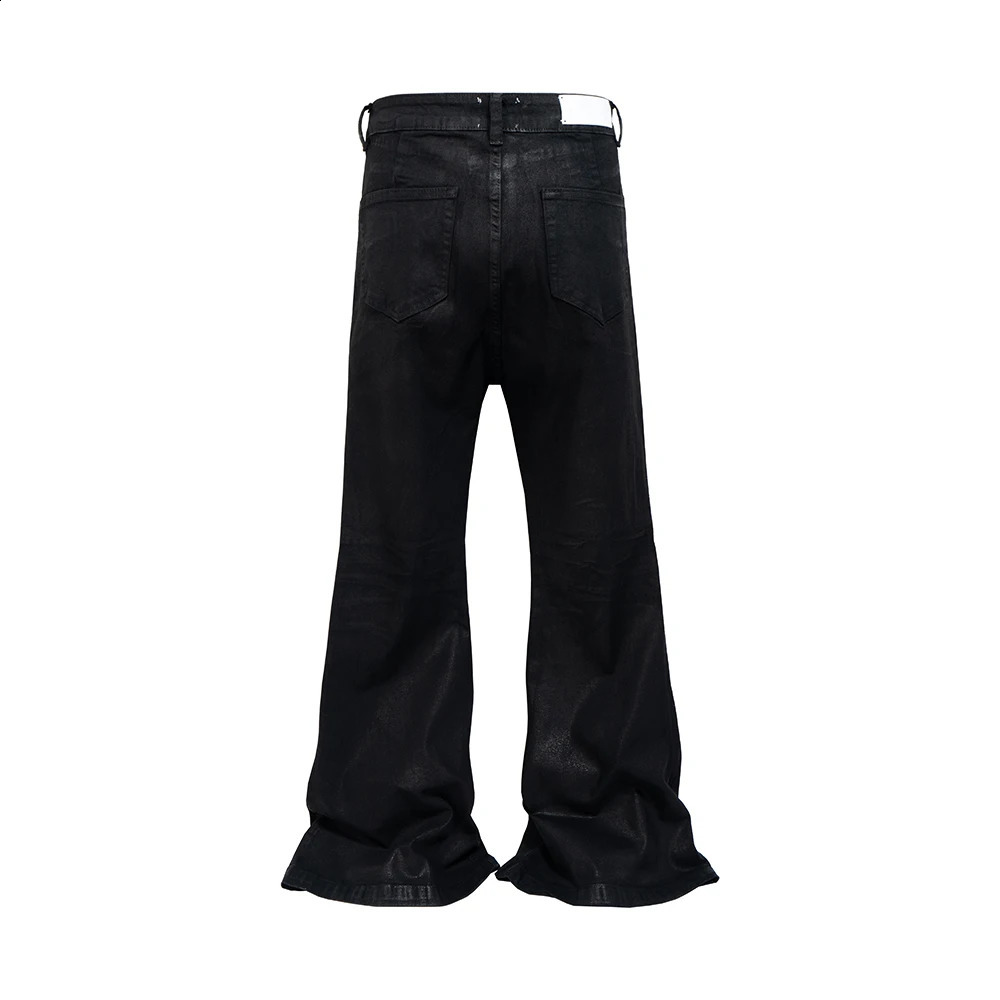 Streetwear Black Glue Coated Boot Cut for Men and Women Straight Baggy Casual Flare Pants Oversized Loose Denim Trousers 240821