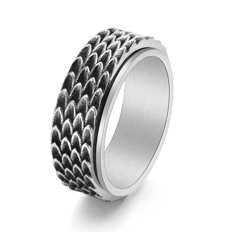 Retro dragon scale rotatable titanium steel ring, fashionable men's trendy and atmospheric European and American ring accessories