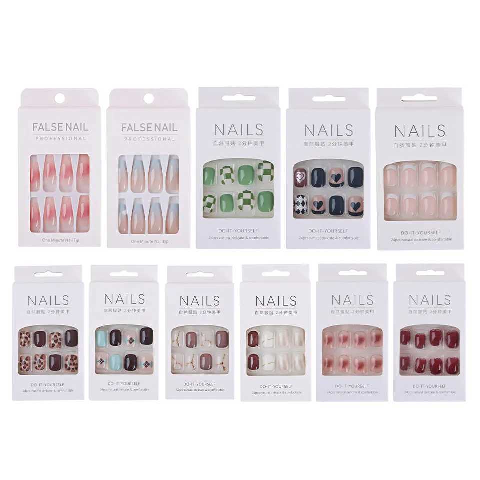 24Pcs/Box Sweet Short Round/Point Head False Nail Art Full Cover Detachable Artificial Fake Nails Ballerina Press on Nails TipsXJ241025