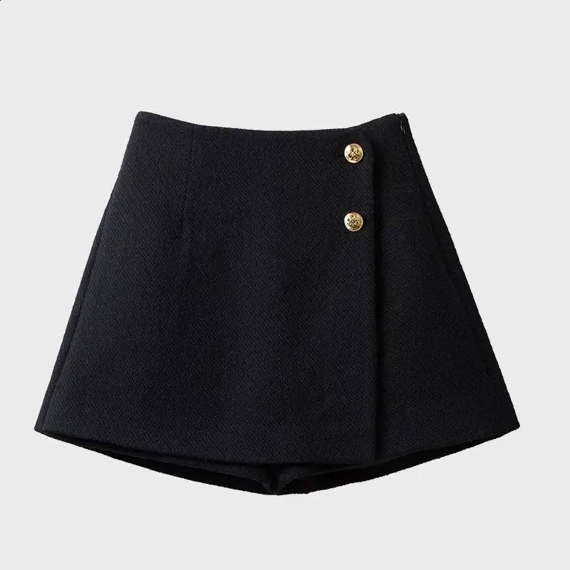 Autumn Winter Patchwork Zipper A-line Shorts Solid High Waist Button A-line Wide Leg Pants Skirt Fashion Casual Women Clothing 240820