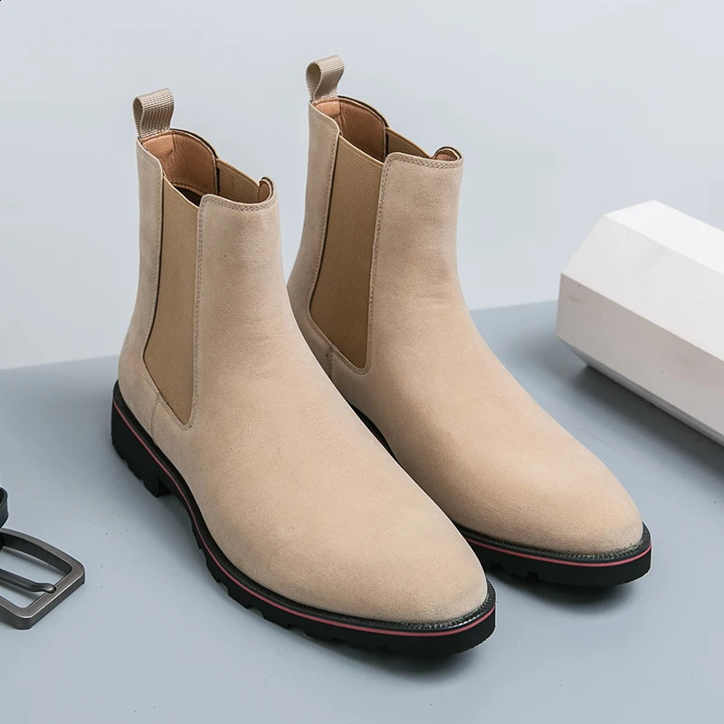 Spring Classic Chelsea mens boots beige British style outdoor walking shoes high-quality ankle boots straight bucket desert boots 240821