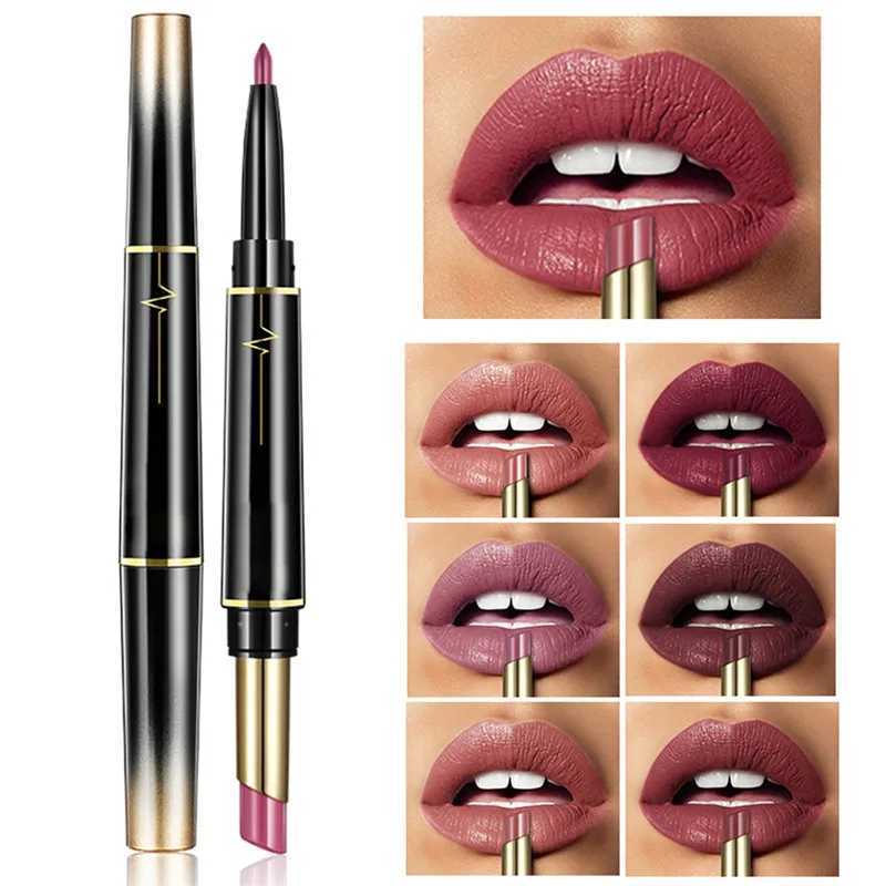 Double Ended Matte Lipstick Long Lasting Wateproof Lipsticks Brand Lip Makeup Cosmetics Dark Red Lips Liner PencilXJ241205