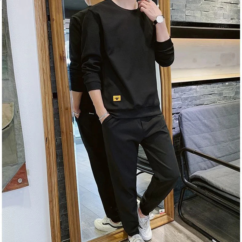 Autumn Winter Fashion Trend Korean Loose Suit Man Long Sleeve Temperament Casual Sports Simple Top Solid Streetwear Clothes 240821