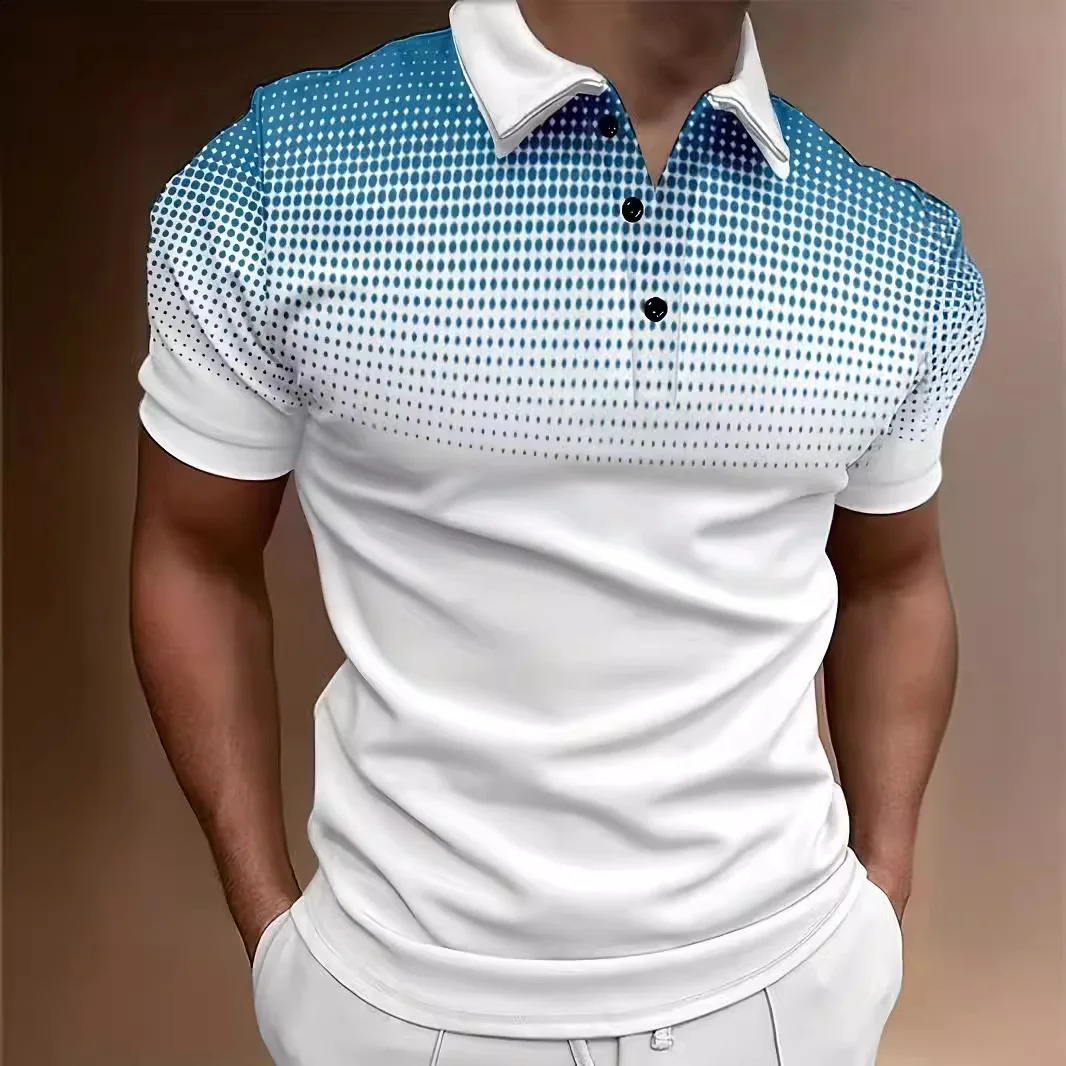 2024 Summer Mens diamond check print lapel button personality patch cloth fashion casual sports breathable POLO shirt 240821