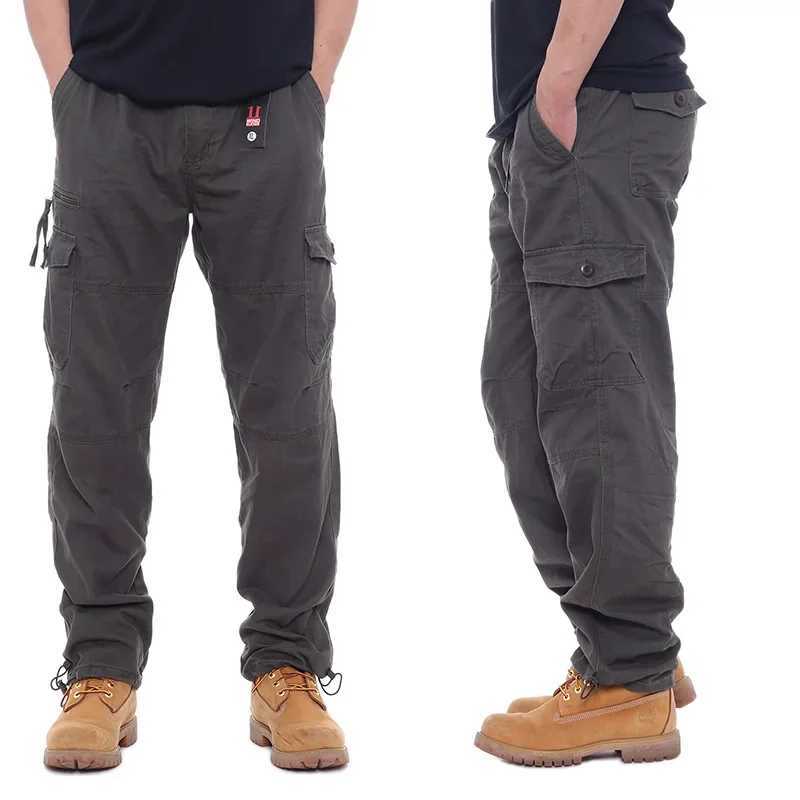 Product Brown pants loose mens outdoor hunting functional pants elastic waist pure cotton casual work pantsW240725