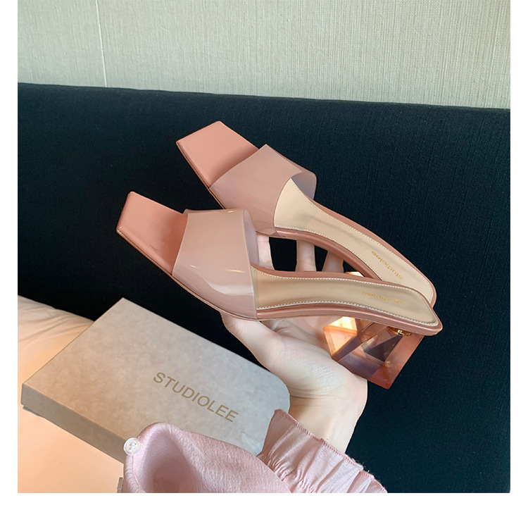 Ddmysports Grape Mom S Summer New Crystal Sole Square Ead Straight Line With Thick Igh Eel Slippers For Women Outwear OUTDOOR