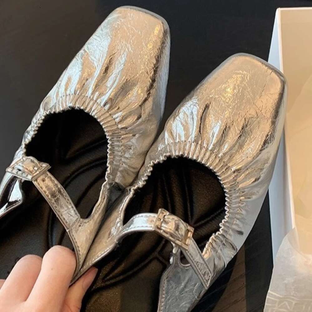 Ddmysports Grape Mama S Same Style Muse Girl French Square Eaded Folded One Foot Pedal Water Diamond Buckle Belt Muller Genuine Leather Alf Slippers O