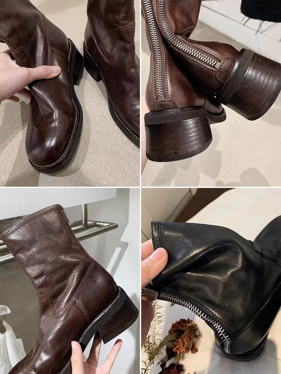 Ddmysports Wrinkled Orse Skin Explosive Price Grape Mom S Same Bottom Thick Eel Back Zipper Slim Short Boots For Women Autumn And Winter OUTDOOR