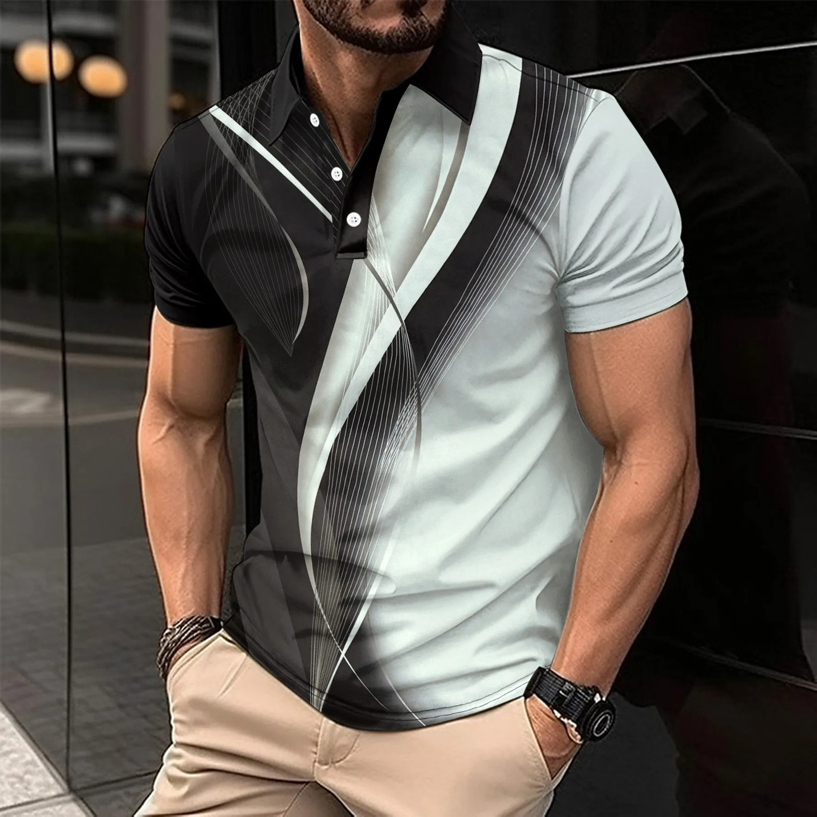 Latest 2024 mens T-shirt natural stripes casual business short sleeve polo shirt top 240821