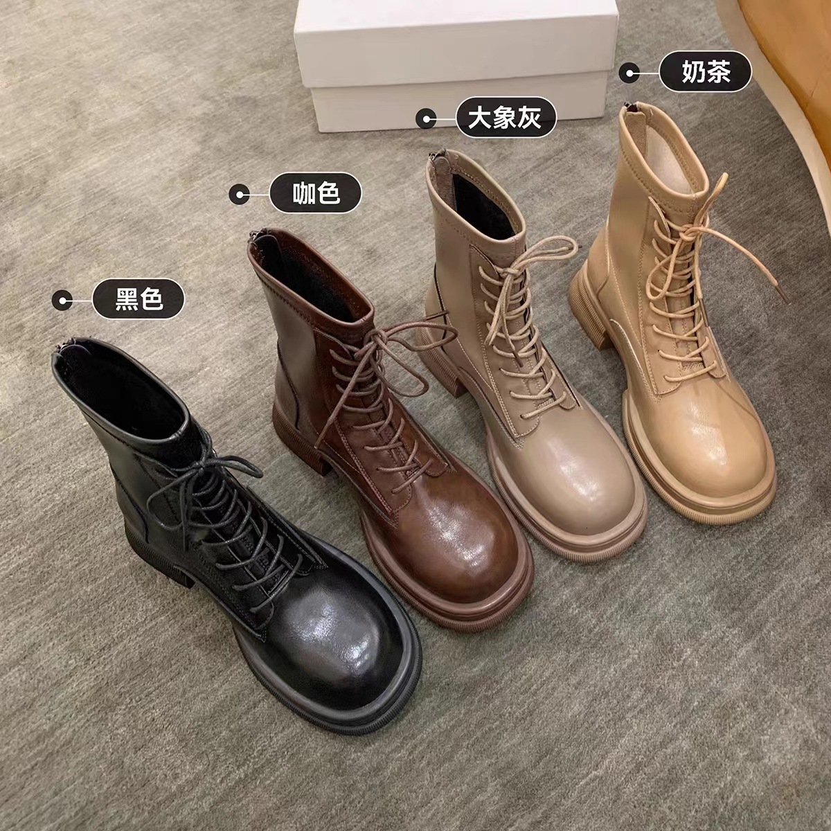 Ddmysports Grape Mom S Autumn Winter New Round Ead Look Skinny Thick Eel Eight Boosting Strap Up Martin Short Boots Women Genuine Leather OUTDOOR