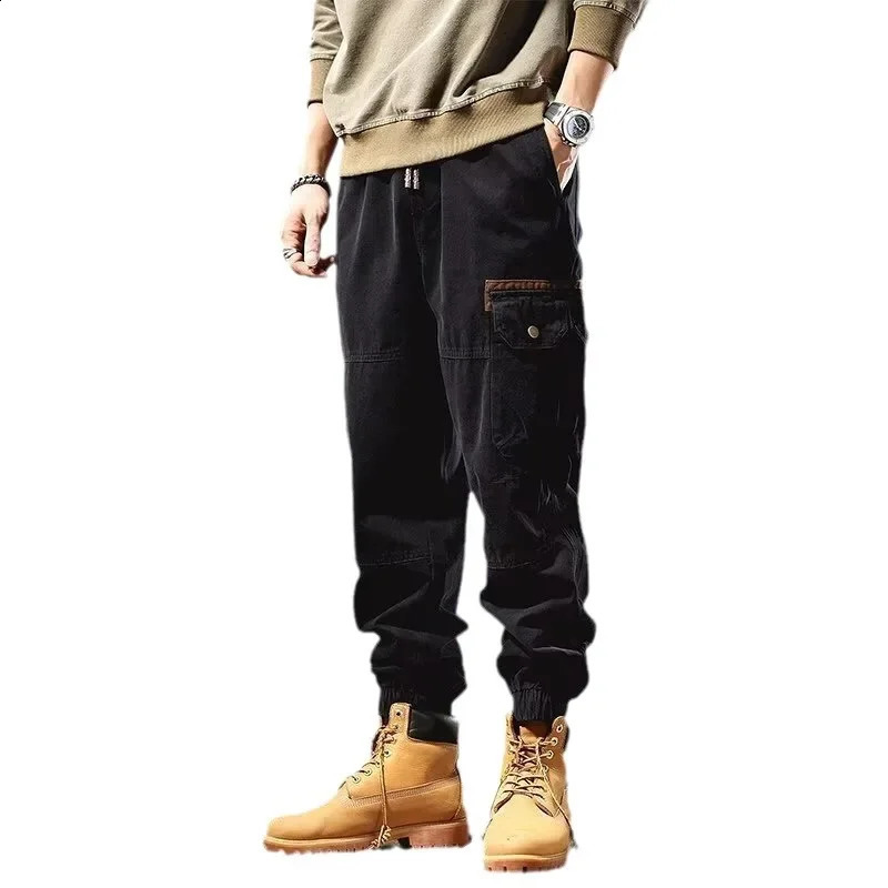 American style retro multi pocket cargo pants with straight legs and loose fit suitable for small feet khaki diamond casual mens 240821