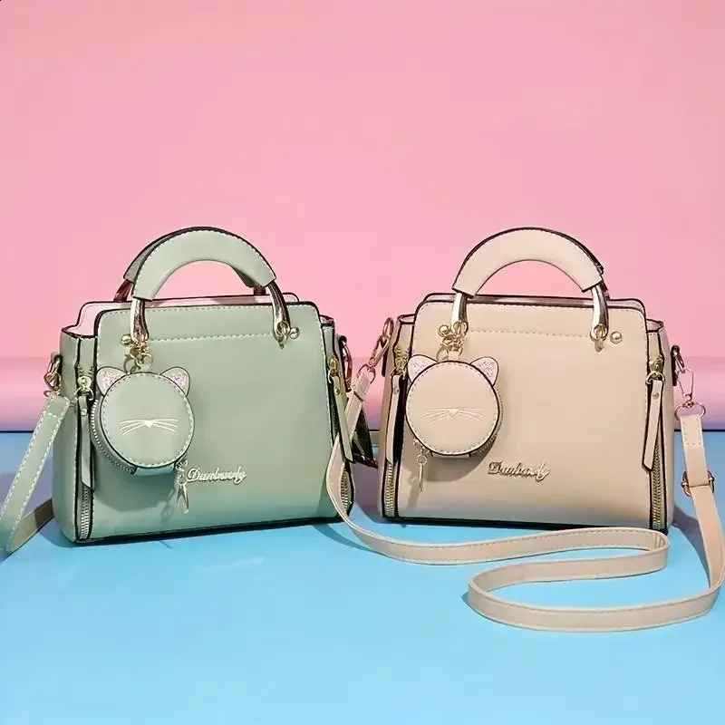 Womens Bag Large Capacity Tote Cartoon Cat Leather Shoulder Handbag Shopping With Change Purse 240821
