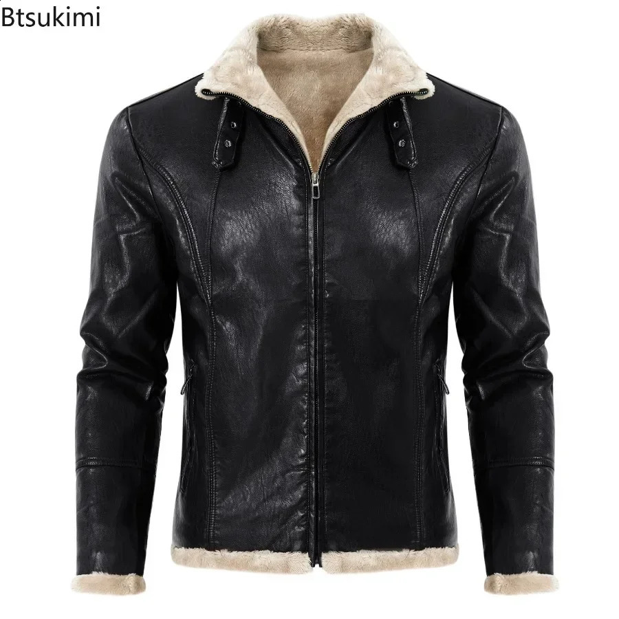 Mens Thick Warm Leather Jacket Solid Autumn Winter Fashion Jacket Coat Oversized Fur Integrated Coat Jacket Men Clothing 240820