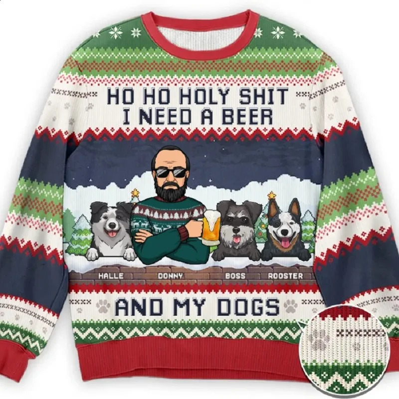 Men Women Ugly Christmas Sweaters Xmas Happy Knitting Casual Long Sleeve Jumpers 3D Print Party Crewneck Sweatshirt Plus Size 240821