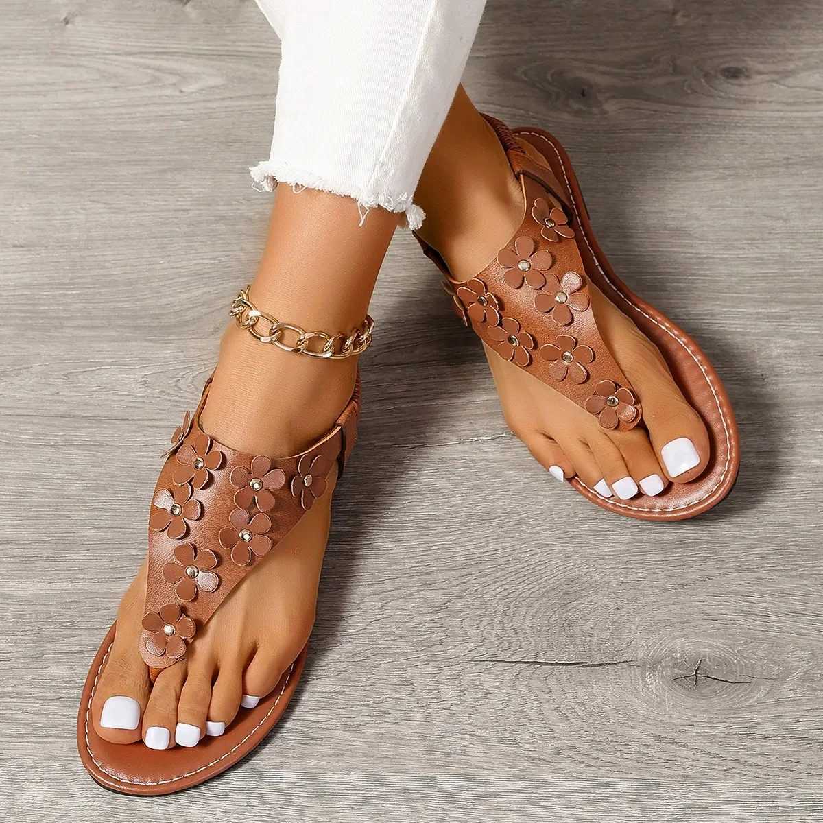 Women Flip Flop Flats Sandals Summer 2024 Designer Flower Beach Platform Casual Slippers Fashion Slingback Open Toe Mujer Slides CL240806