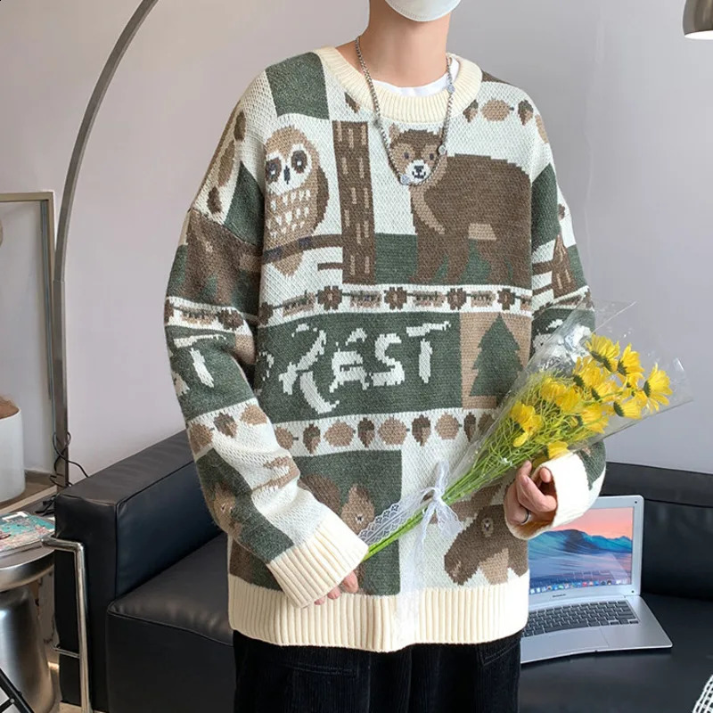 Abfer Mens Grandpa Sweater Oversized Knitted Ugly Sweater Hip Hop Clothes Autumn Winter Korean Fashion Pullovers Knitwear Tops 240821