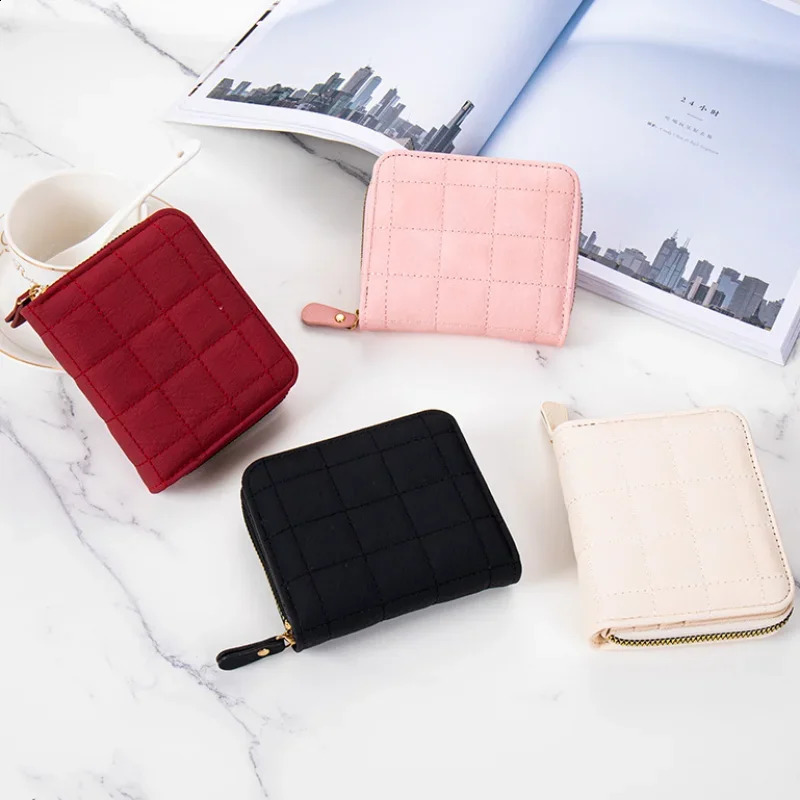 Korean Womens Wallet Short Zipper Solid Color Wallet Purse Multi-card ID Credit Card Badge Holder Mini Clutch Purse 240820