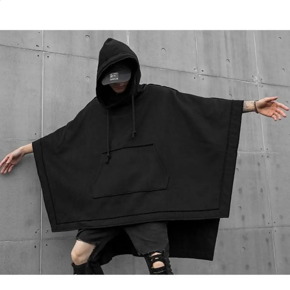 ARENS Techwear Black Oversized Hoodies Sweatshirt Baggy Trench Coat Anorak Men Goth Punk Japanese Streetwear Hip Hop Gothic 240821