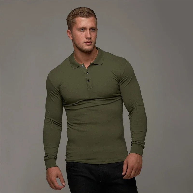 Cotton Breathable Mens Polo Shirt Fitness Men Cotton Long Sleeve Poloshirt s Clothing Autumn Mens Polo Shirts 240820