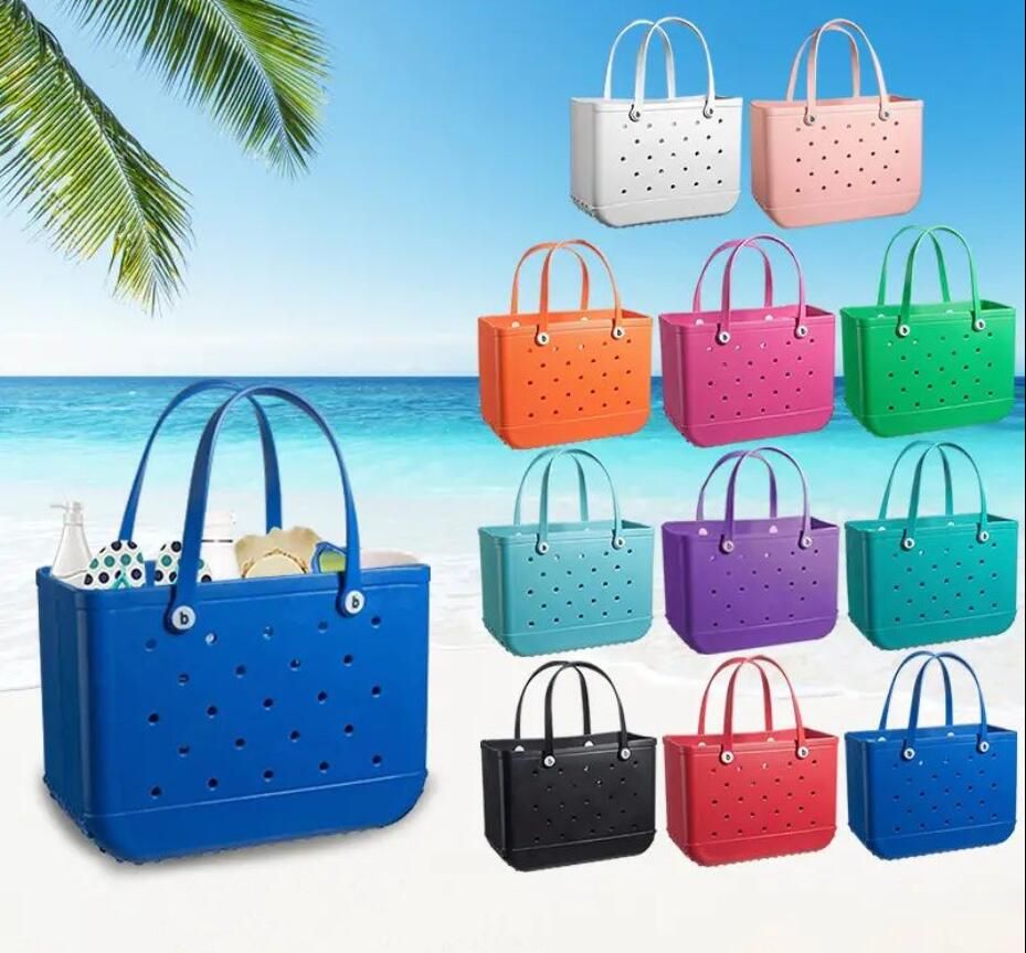 large Summer Bogg Waterproof Beach Bag New Rubber Beach Bags EVA with Hole Waterproof Sandproof Durable Open Silicone Tote Bag for Outdoor Beach Pool 