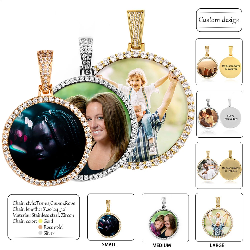 Unisex round memory medal pendant for mens hip-hop jewelry customization po 240808