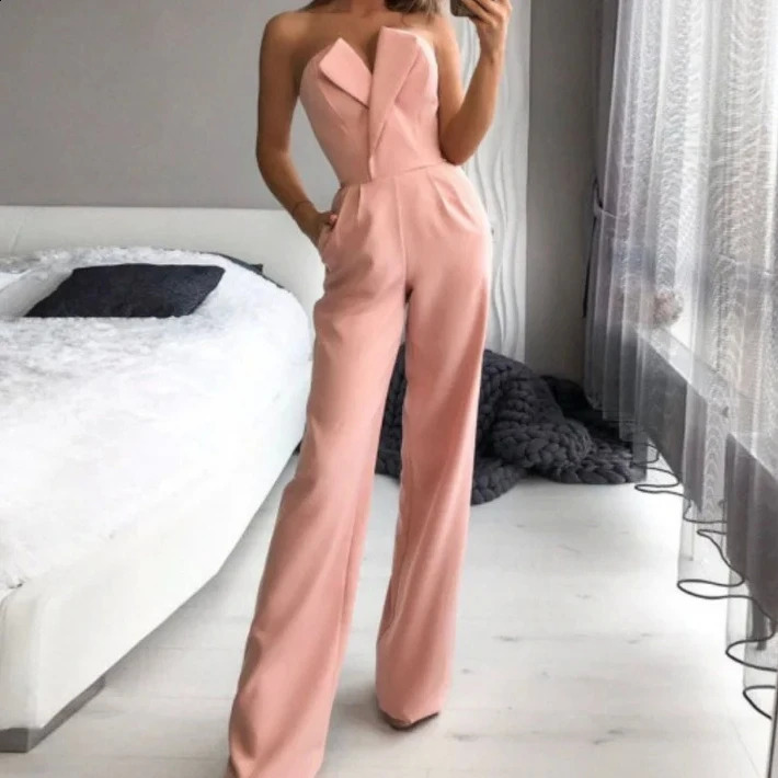 Summer Long Rompers Women Jumpsuit Elegant Strapless Summer Sleeveless Wide Leg Club Party Outfits Work 2024 White Overalls 240820