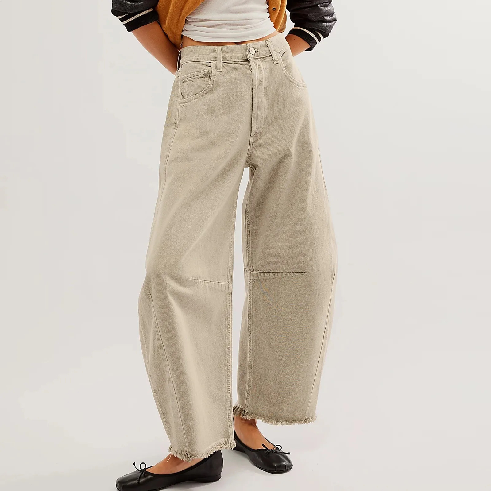 Women Baggy Wide Leg Trousers Jeans Barrel Boyfriend Cropped Hem Denim Pants Japanese 2000s Style Y2k Female Clothing 2024 240821