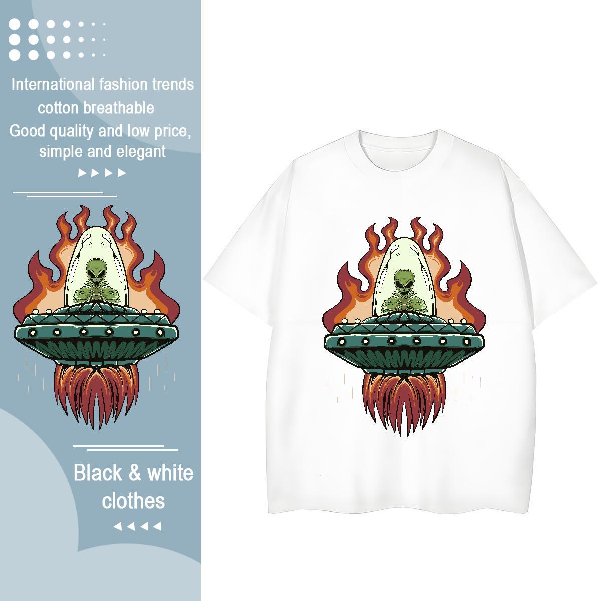 Brand Womens T Shirts Breathable 230g Cotton Tshirt for Man Woman Black Oversized UFO Daily Outfit Lady Tee Shirt
