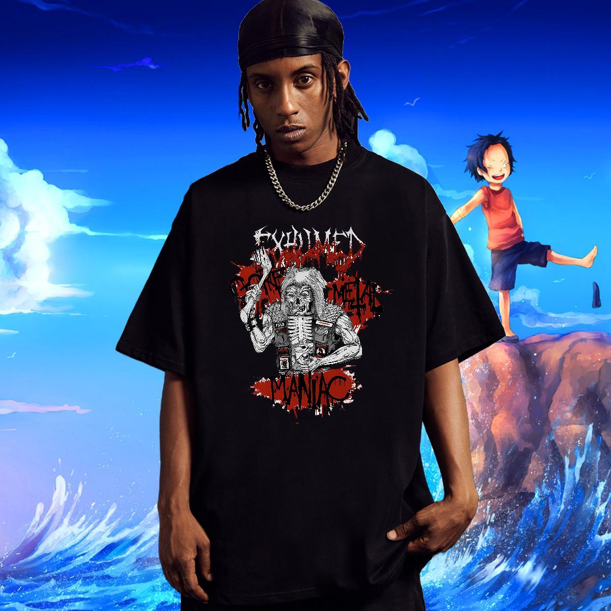 2024 Summer skull Men Tops Tees 100% Cotton 230g T Shirts Men Graphic Beach Breathable Crew Neck Unisex Top Tees