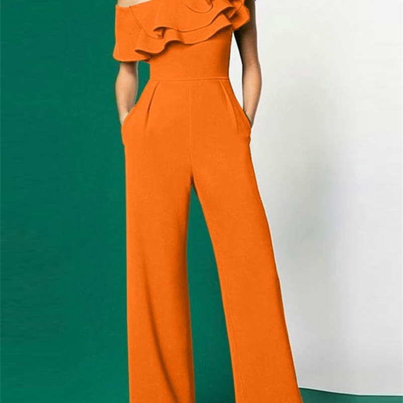 VONDA Elegant Jumpsuits Sexy Off Shoulder Long Rompers 2024 Women Summer Casual Solid Color Ruffled Fashion Office Overalls 240820