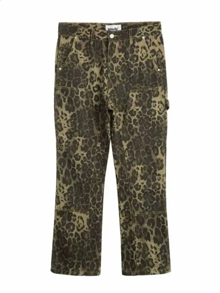 Baggy Leopard Print Y2k Jeans Man Casual Wide Leg Denim Pants Fashion Streetwear Retro Straight Jeans korean fashion 240821