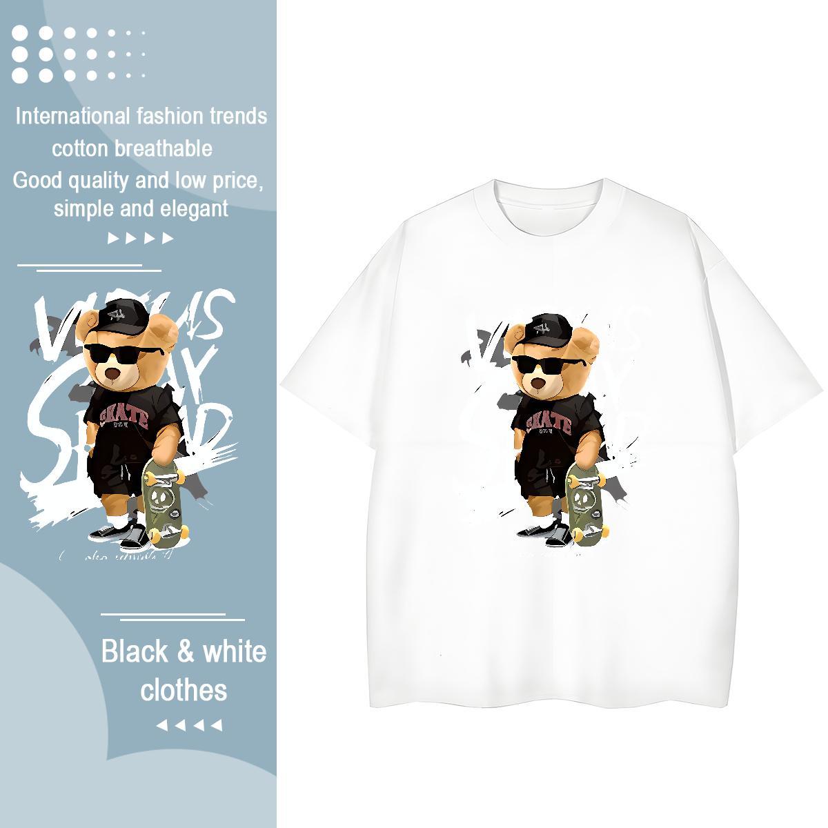 New Arrival Woman T Shirts Breathable Short Sleeve 230g 100% Cotton Couples T Shirts Oversized bear Sports Street Wear Lady Clothes