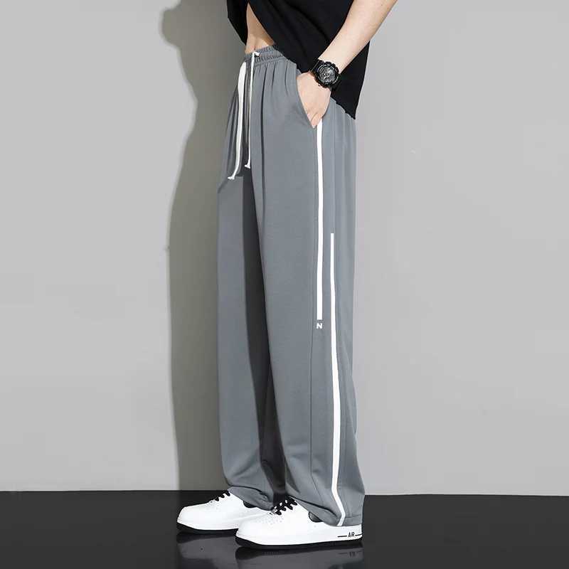 Summer new sports pants mens jogging wide leg pants neutral breathable loose outdoor quick drying fabric fashionable casual pantsW240725