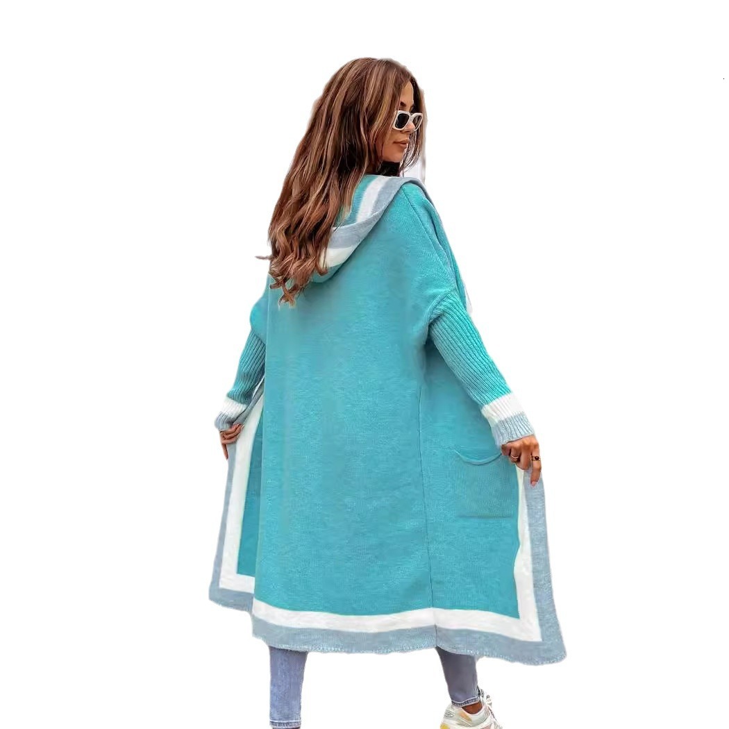 2024 autumn and winter casual versatile hooded long cardigan sweater jacket new women's clothing