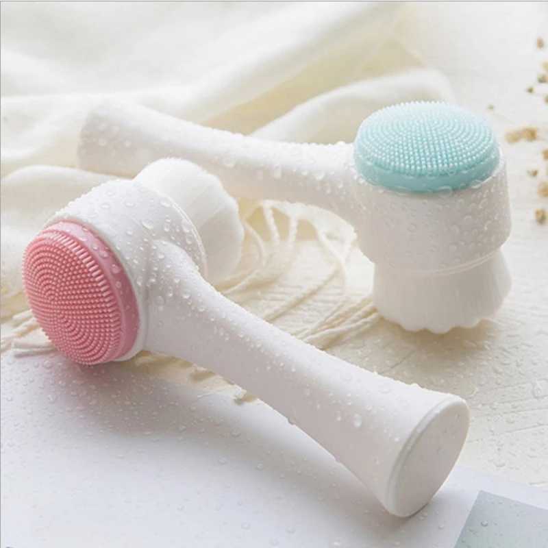 Facial Cleansing Silicone Facial Brush Manual Facial Cleansing Brush Soft Bristle Cleaning Brush Double-sided Massage Brush Y240821
