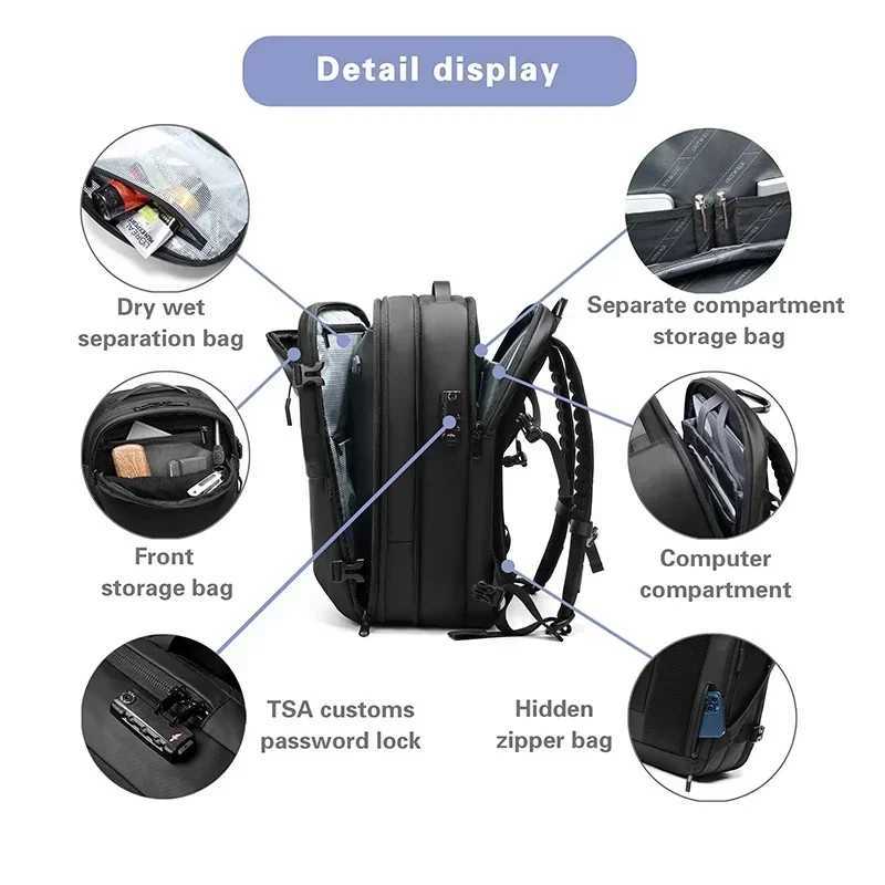 Vacuum Compression Travel Backpack for Men 17in Waterproof Multifinonal Notebook Backpacks Anti Theft Back Bags High Quality New CL240821