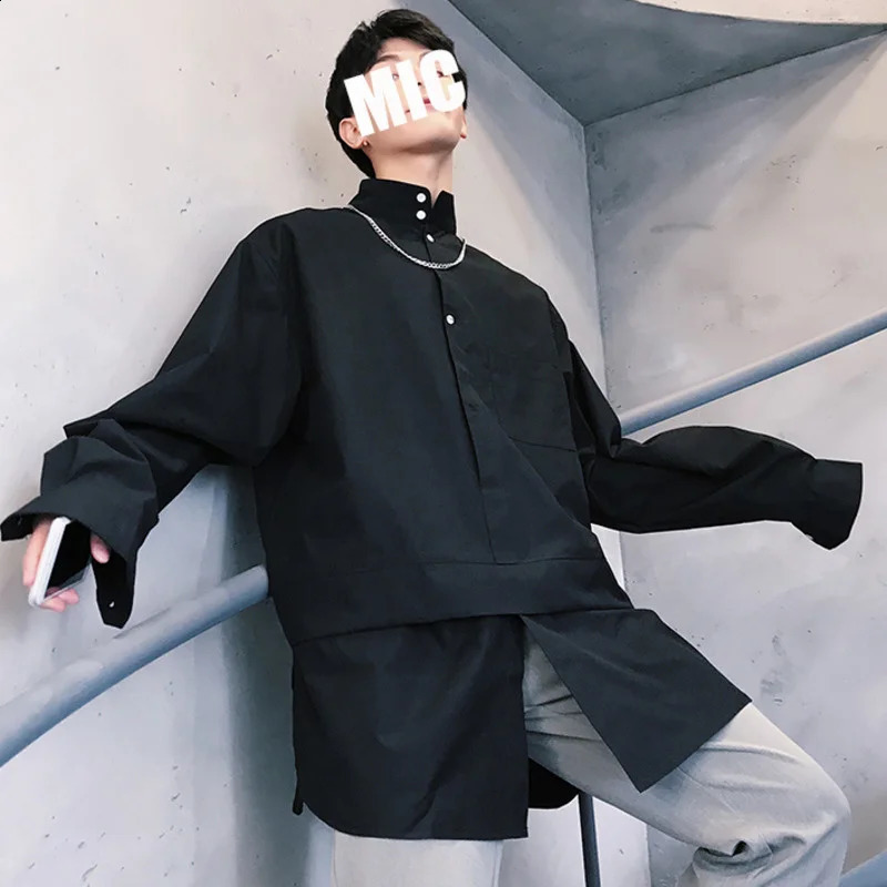 IEFB Mens Long Sleeve Shirts Pullover Shirt For Male Trend False Two Pieces Folded Tops Loose Autumn Y1070 240820