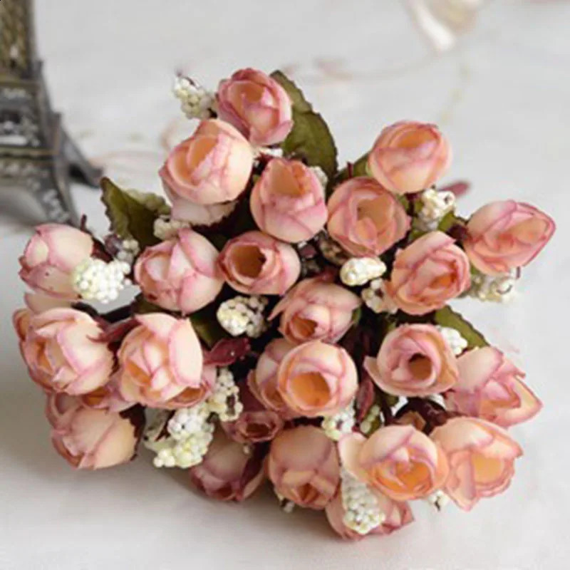 Multi Colors 15 heads/bouquet small bud roses bract simulation flowers silk rose decorative Flowers Home decorations for Wedding 240820