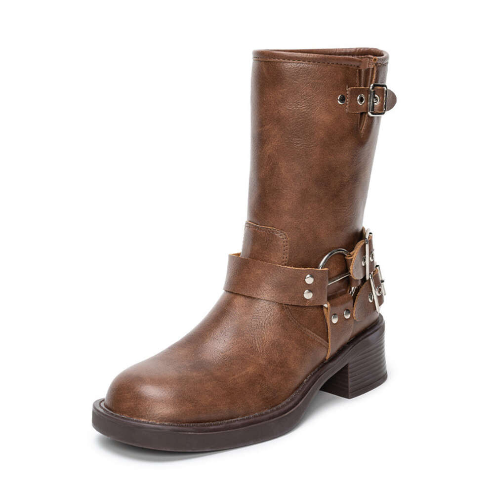 Ddmysports Grape Mom S Autumn Winter Collection Round Ead Belt Buckle Thick Eel Western Knight Women Genuine Leather Igh Eels Short Boots OUTDOOR